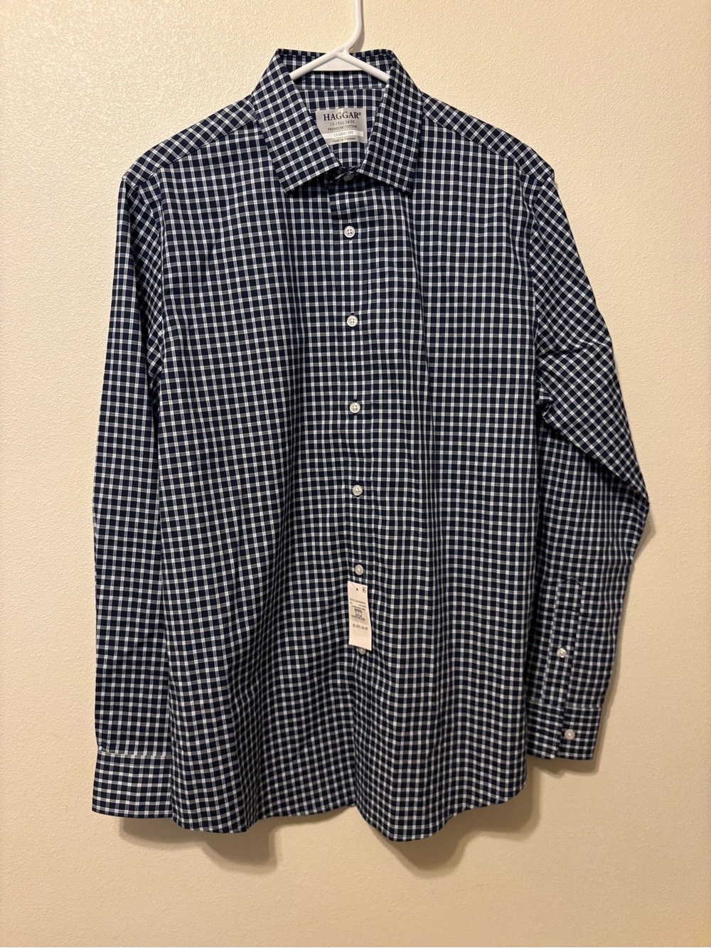 Haggar Navy and White Checked Dress Shirt